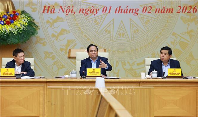 Thủ tướng Phạm Minh Chính chủ trì Phiên họp lần thứ nhất của BCĐ về phát triển kinh tế nhà nước. Ảnh: Dương Giang-TTXVN
