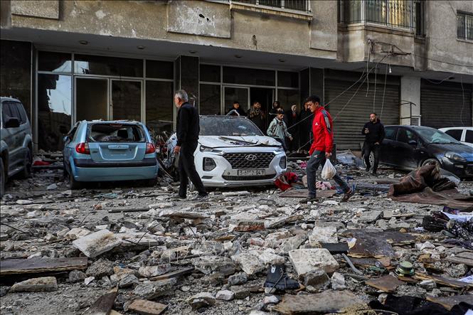 Thiệt hại sau những đợt không kích của Israel xuống thành phố Gaza ngày 31/1/2026. Ảnh: THX/TTXVN