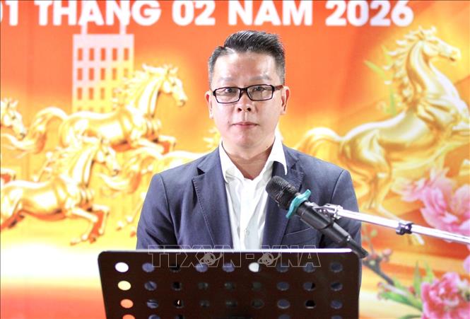 Tổng Lãnh sự Việt Nam tại tỉnh Battambang Trần Tuấn Anh phát biểu tại chương trình “Xuân Quê hương 2026”. Ảnh: Quang Anh – PV TTXVN tại Campuchia