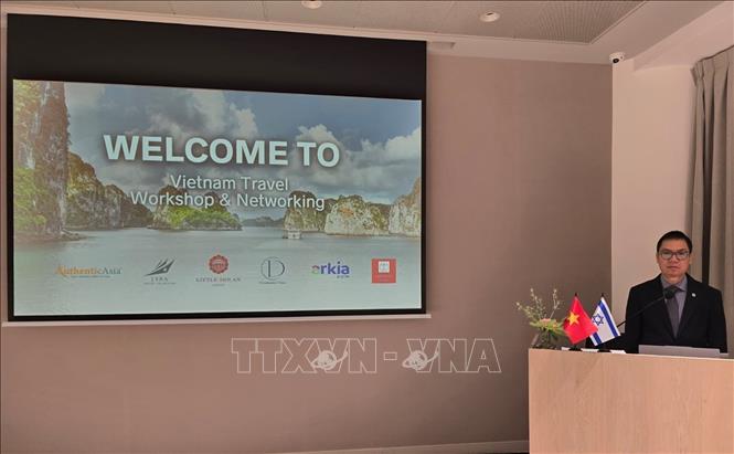 Tham tán Thương mại Việt Nam tại Israel Lê Thái Hòa phát biểu tại Hội thảo. Ảnh: Phạm Hà - PV TTXVN tại Israel