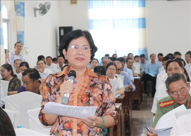 Bà Võ Thị Thanh Nga, Chủ tịch Hội nạn nhân chất độc da cam thành phố Cần Thơ phát biểu. Ảnh: Ngọc Thiện- TTXVN.