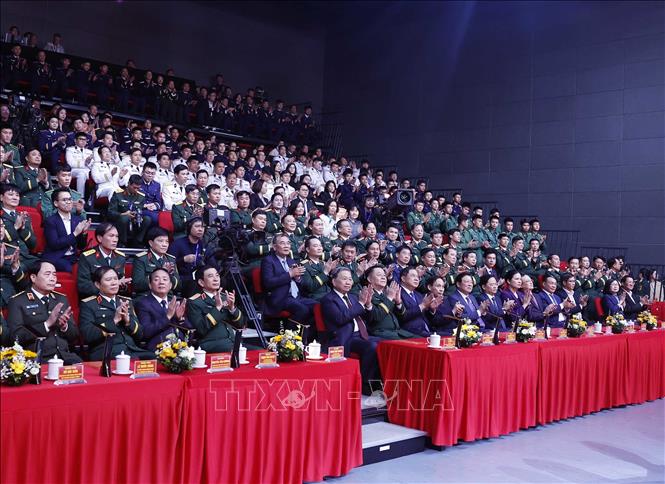 Tổng Bí thư Tô Lâm, Bí thư Quân uỷ Trung ương cùng các đại biểu tại lễ tổng kết. Ảnh: Thống Nhất – TTXVN