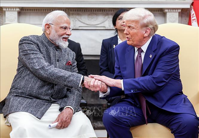 (Tư liệu) Tổng thống Mỹ Donald Trump và Thủ tướng Ấn Độ Narendra Modi tại cuộc gặp ở Nhà Trắng, Washington, DC, ngày 13/2/2025. Ảnh: ANI/TTXVN 
