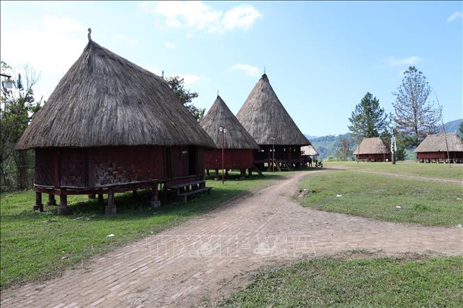 Những ngôi nhà truyền thống của đồng bào Cơ Tu ở xã Tây Giang, thành phố Đà Nẵng. Ảnh: Đỗ Trưởng – TTXVN