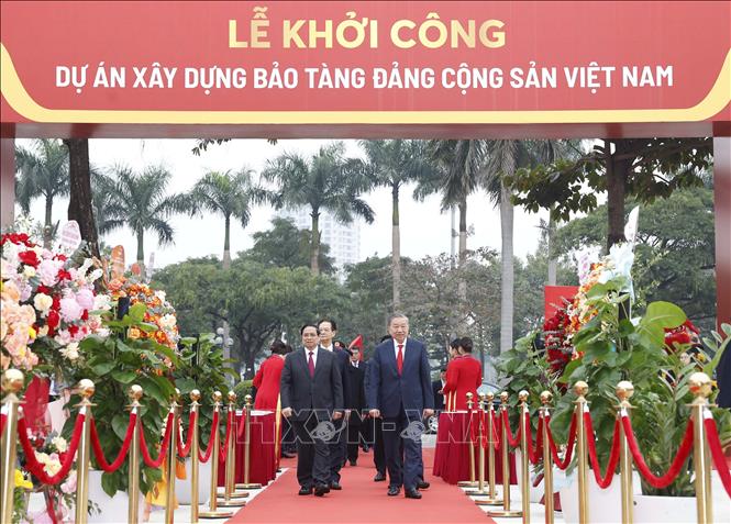Tổng Bí thư Tô Lâm, Thủ tướng Phạm Minh Chính dự Lễ khởi công dự án xây dựng Bảo tàng Đảng Cộng sản Việt Nam. Ảnh: Thống Nhất – TTXVN