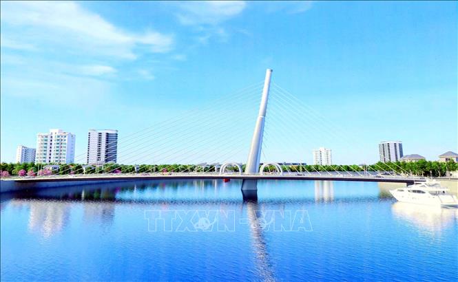 Phối cảnh cầu Gia Bảy mới bắc qua sông Cầu. Ảnh: Trần Trang-TTXVN 