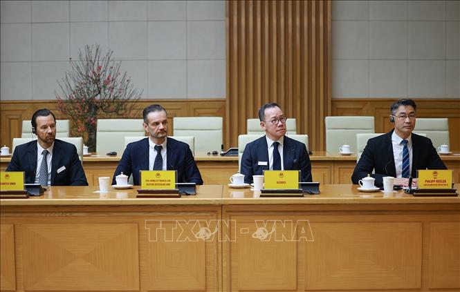 Các doanh nghiệp Thụy Sỹ và châu Âu tham dự buổi tiếp. Ảnh: Dương Giang-TTXVN
