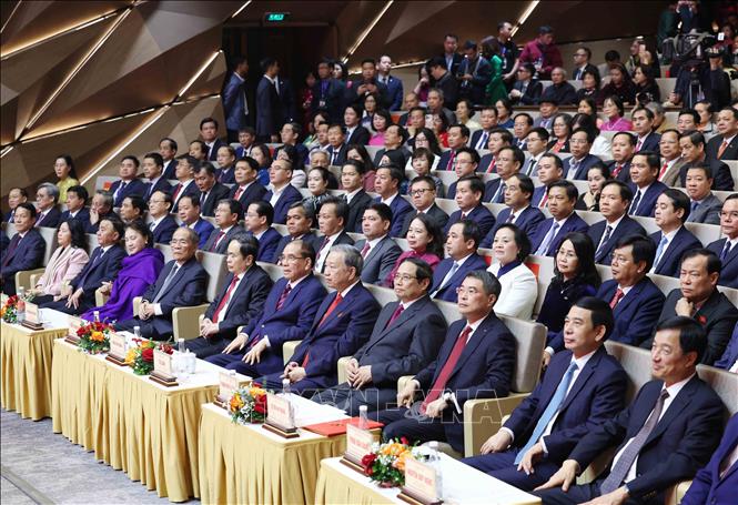Các đồng chí lãnh đạo Đảng, Nhà nước dự buổi Lễ. Ảnh: Phương Hoa - TTXVN
