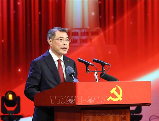 Đồng chí Lê Minh Hưng, Uỷ viên Bộ Chính trị, Bí thư Trung ương Đảng, Trưởng Ban Tổ chức Trung ương phát động Giải Búa liềm Vàng lần thứ XI. Ảnh: Phương Hoa - TTXVN