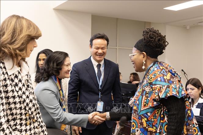 Thứ trưởng Bộ Nội vụ Nguyễn Thị Hà dẫn đầu đoàn đại biểu liên ngành Việt Nam bảo vệ Báo cáo quốc gia lần thứ 9 về thực thi CEDAW. Ảnh: Phạm Ngọc Ánh - Phóng viên TTXVN tại Thụy Sĩ