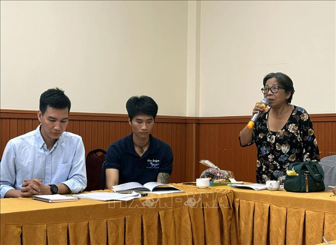 Bà Nguyễn Kim Thiện, Chủ nhiệm Mái ấm Hoa Hồng nhỏ (TP. Hồ Chí Minh) phát biểu tại hội thảo. Ảnh: Thanh Vũ-TTXVN