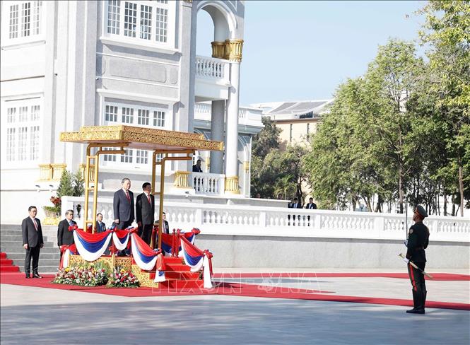 Lễ đón Tổng Bí thư Tô Lâm thăm cấp Nhà nước tới CHDCND Lào. Ảnh: Thống Nhất - TTXVN
