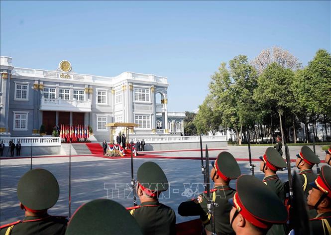 Lễ đón Tổng Bí thư Tô Lâm thăm cấp Nhà nước tới CHDCND Lào. Ảnh: Thống Nhất - TTXVN
