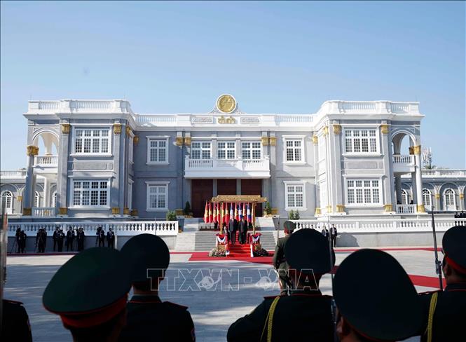 Lễ đón Tổng Bí thư Tô Lâm thăm cấp Nhà nước tới CHDCND Lào. Ảnh: Thống Nhất - TTXVN
