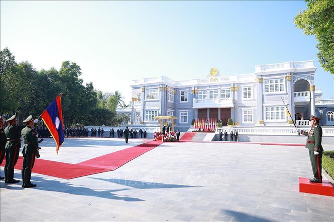 Lễ đón Tổng Bí thư Tô Lâm thăm cấp Nhà nước tới CHDCND Lào. Ảnh: Dương Giang – TTXVN
