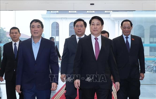 Chủ tịch nước Lương Cường đến thăm, chúc Tết Đảng bộ, chính quyền, nhân dân và các lực lượng vũ trang tỉnh Phú Thọ. Ảnh: Lâm Khánh – TTXVN