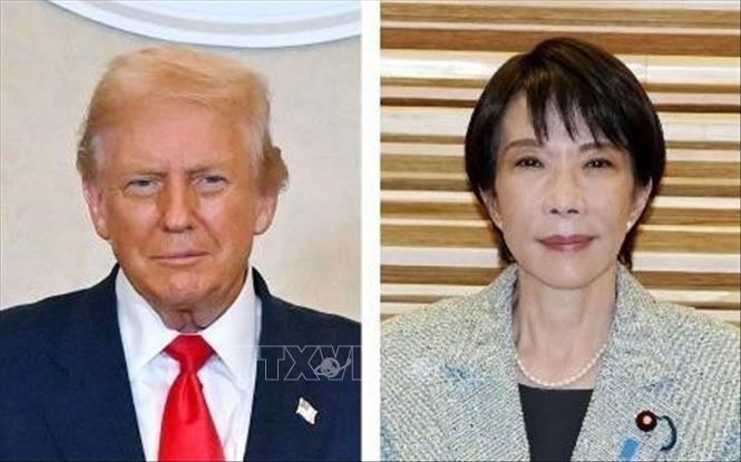 Tổng thống Mỹ Donald Trump và Thủ tướng Nhật Bản Sanae Takaichi. Ảnh: Kyodo/TTXVN