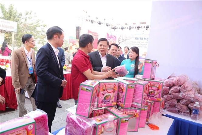 Đại biểu tham quan gian trưng bày của các hợp tác xã. Ảnh: TTXVN phát