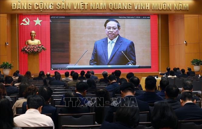 Các đại biểu dự Hội nghị toàn quốc nghiên cứu, học tập, quán triệt và triển khai thực hiện Nghị quyết Đại hội XIV của Đảng tại điểm cầu Chính phủ. Ảnh: Dương Giang – TTXVN