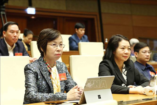 Đại biểu tham dự hội nghị tại điểm cầu chính Hội trường Diên Hồng, Nhà Quốc hội. Ảnh: Phương Hoa - TTXVN