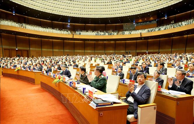 Đại biểu tham dự hội nghị tại điểm cầu chính Hội trường Diên Hồng, Nhà Quốc hội. Ảnh: Phương Hoa - TTXVN