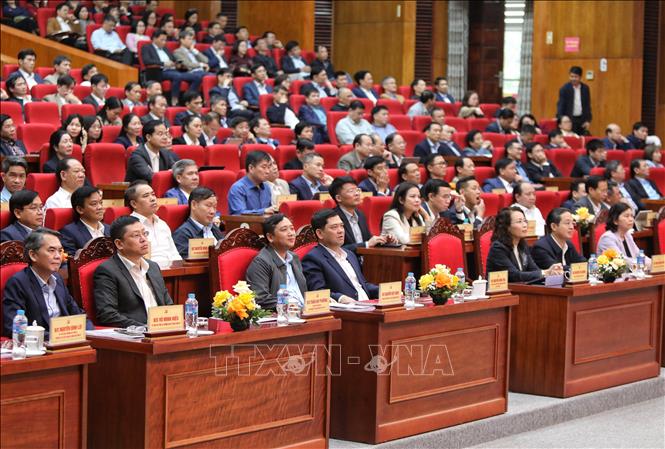 Các đại biểu dự trực tuyến tại điểm cầu Ủy ban Mặt trận Tổ quốc Việt Nam tỉnh Bắc Ninh. Ảnh: Danh Lam -TTXVN 