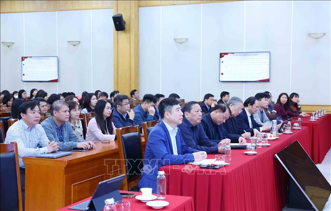 Các đại biểu dự hội nghị trực tuyến tại điểm cầu Văn phòng Trung ương Đảng. Ảnh: Phương Hoa - TTXVN