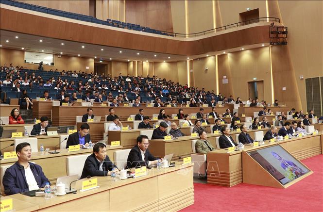 Đại biểu dự hội nghị tại điểm cầu tỉnh Lào Cai. Ảnh: Đinh Thùy - TTXVN