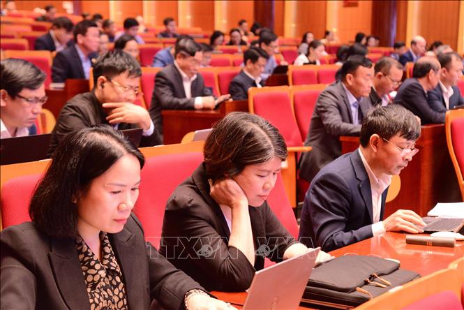 Các đại biểu tham gia Hội nghị nghiên cứu, học tập, quán triệt và triển khai thực hiện Nghị quyết Đại hội XIV của Đảng tại điểm cầu trung tâm tỉnh Quảng Ninh. Ảnh: Thanh Vân-TTXVN 
