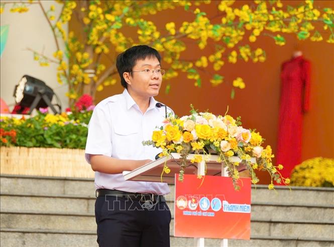 Anh Nguyễn Đăng Khoa, Phó Bí thư Thành Đoàn Thành phố Hồ Chí Minh phát biểu tại chương trình. Ảnh: Thu Hương - TTXVN