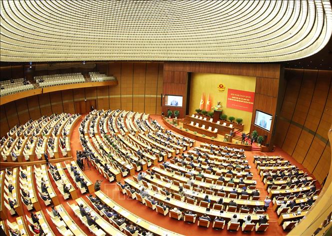 Quang cảnh hội nghị tại điểm cầu chính Hội trường Diên Hồng, Nhà Quốc hội, chiều 7/2. Ảnh: Phương Hoa - TTXVN