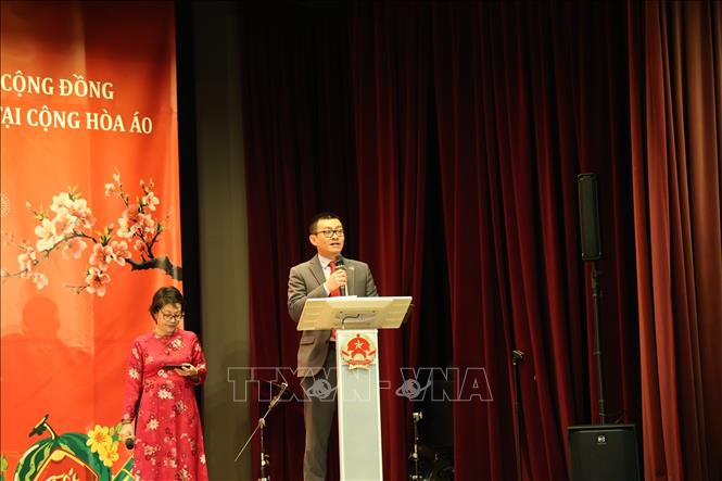 Đại sứ Vũ Lê Thái Hoàng phát biểu tại sự kiện. Ảnh: Việt Thắng - pv TTXVN tại Áo