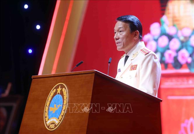 Đại tướng Lương Tam Quang, Ủy viên Bộ Chính trị, Bí thư Đảng ủy Công an Trung ương, Bộ trưởng Bộ Công an phát biểu. Ảnh: Phạm Kiên - TTXVN