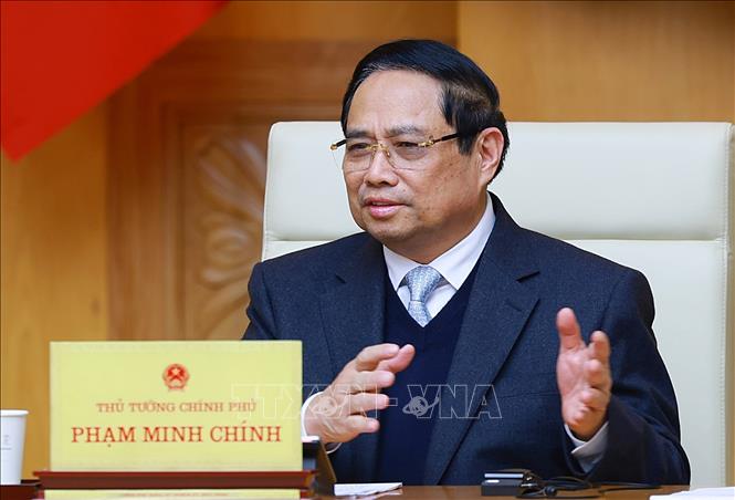 Thủ tướng Phạm Minh Chính phát biểu tại buổi tiếp Đại sứ Trung Quốc tại Việt Nam Hà Vĩ. Ảnh: Dương Giang-TTXVN 
