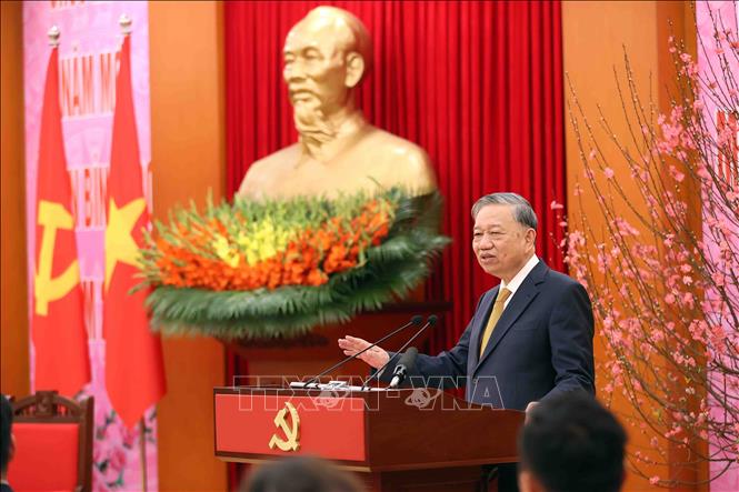 Tổng Bí thư Tô Lâm phát biểu tại buổi gặp mặt. Ảnh: An Đăng - TTXVN