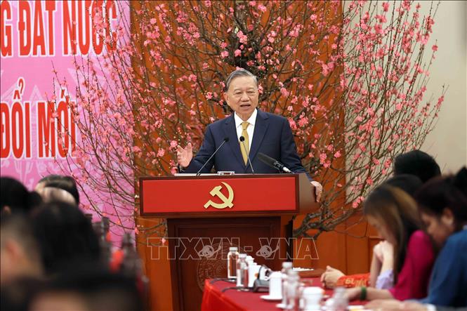 Tổng Bí thư Tô Lâm phát biểu tại buổi gặp mặt. Ảnh: An Đăng - TTXVN