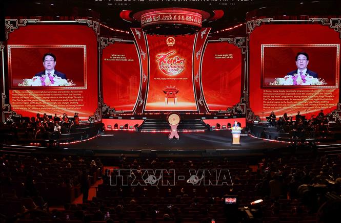 Chủ tịch nước Lương Cường phát biểu chào mừng, chúc Tết kiều bào. Ảnh: An Đăng - TTXVN