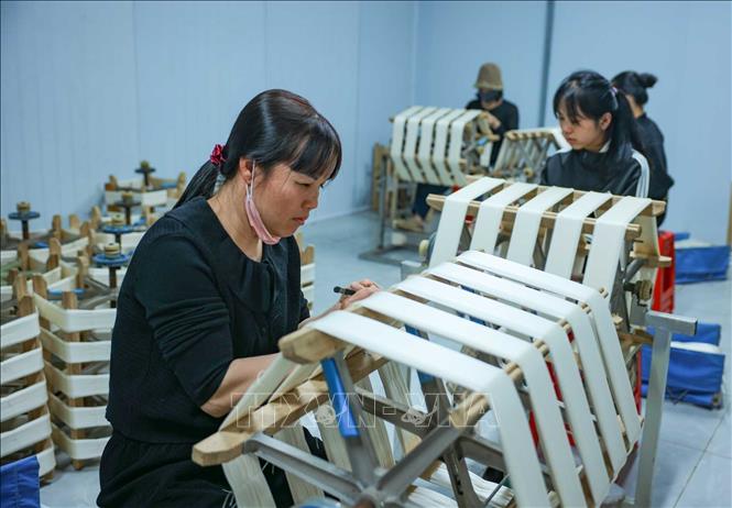 Công ty đa dạng hóa các loại sản phẩm với các mặt hàng như tơ 20/22D, 27/29D, 40/44D, 100/120D cung cấp cho nhiều khách hàng khác nhau trên thế giới. Ảnh: Hoàng Hiếu - TTXVN