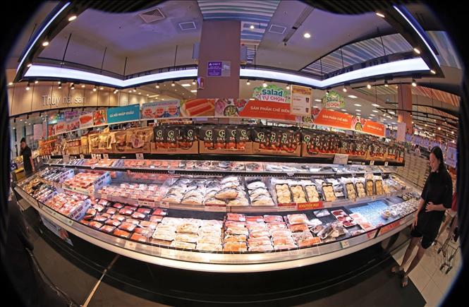 Hàng đông lạnh được bày bán tại Siêu thị Go! Thăng Long. Ảnh: Trần Việt - TTXVN