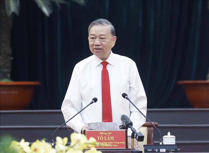 Tổng Bí thư Tô Lâm phát biểu tại buổi gặp mặt các đồng chí nguyên Uỷ viên Trung ương Đảng khu vực phía Nam nhân dịp đón Xuân Bính Ngọ 2026. Ảnh: Thống Nhất – TTXVN