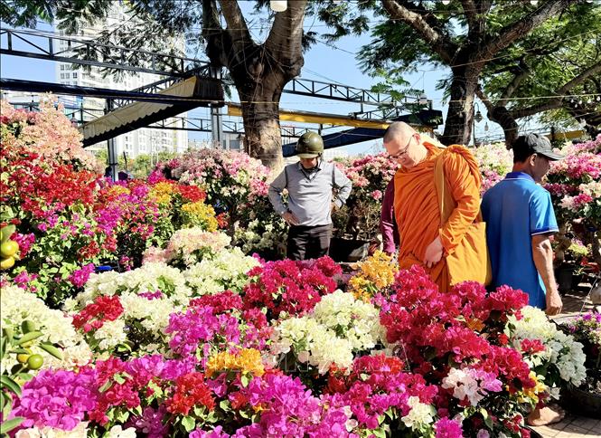 Người dân mua hoa kiểng tại chợ hoa xuân Long Xuyên. Ảnh: Thanh Sang-TTXVN