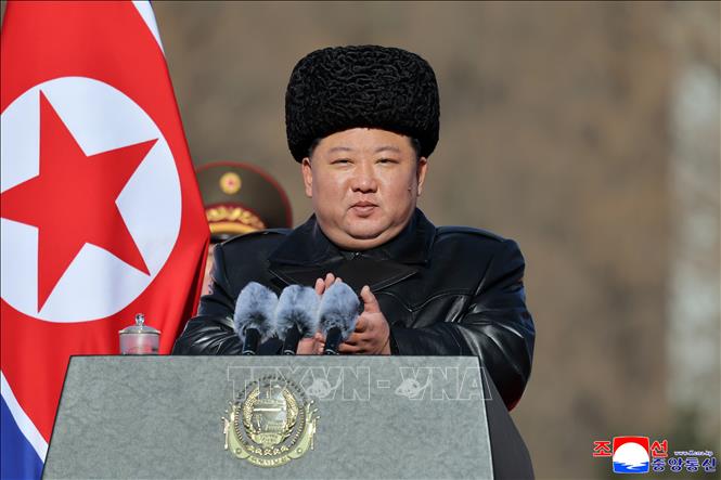 Nhà lãnh đạo Triều Tiên Kim Jong Un phát biểu trong chuyến thăm Bộ Quốc phòng ở Bình Nhưỡng ngày 8/2/2026. Ảnh: Yonhap/TTXVN