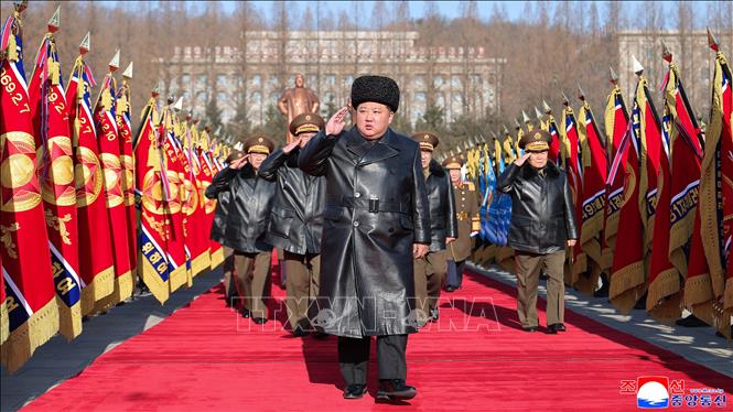 Nhà lãnh đạo Triều Tiên Kim Jong Un thăm Bộ Quốc phòng tại Bình Nhưỡng ngày 8/2/2026. Ảnh: Yonhap/TTXVN