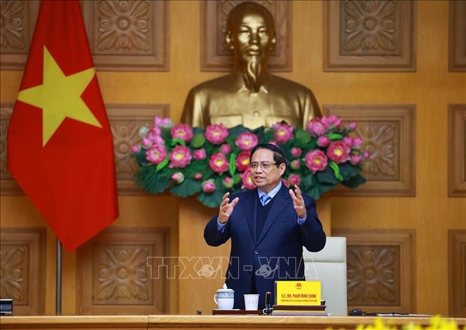 Thủ tướng Phạm Minh Chính phát biểu tại buổi tiếp Đoàn các tổ chức, doanh nghiệp của Nhật Bản. Ảnh: Dương Giang-TTXVN 
