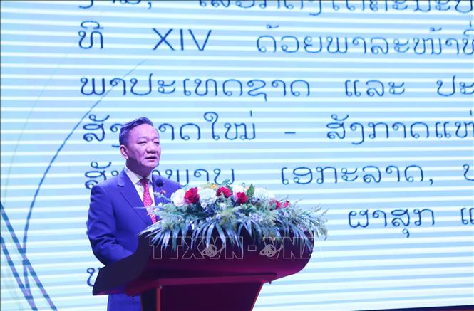 Đại sứ Việt Nam tại Lào Nguyễn Minh Tâm phát biểu tại sự kiện. Ảnh: Xuân Tú - PV TTXVN tại Lào