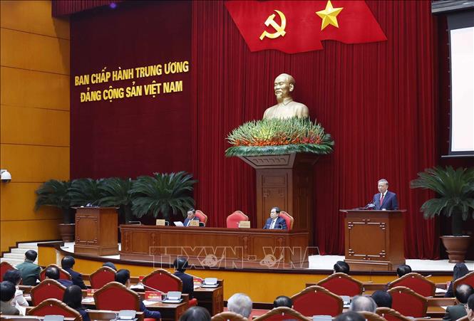Tổng Bí thư Tô Lâm phát biểu tại cuộc gặp mặt thành viên Tiểu ban chuẩn bị Đại hội XIV của Đảng và Ban Chỉ đạo Tổng kết 40 năm đổi mới. Ảnh: Thống Nhất – TTXVN

