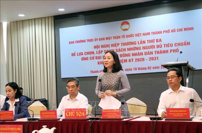 Hội nghị Hiệp thương lần thứ ba lựa chọn danh sách những người đủ tiêu chuẩn ứng cử đại biểu HĐND Thành phố khóa XI, nhiệm kỳ 2026-2031. Ảnh: Xuân Khu-TTXVN