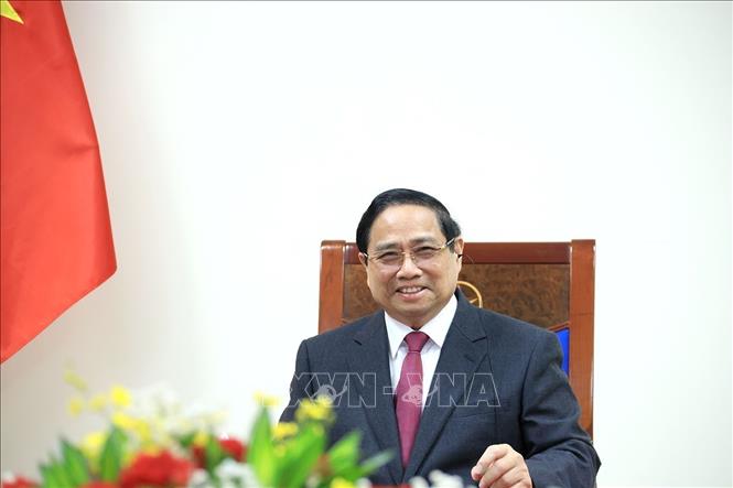 Prime Minister Pham Minh Chinh speaks at the phone talks. VNA Photo: Tuấn Anh 