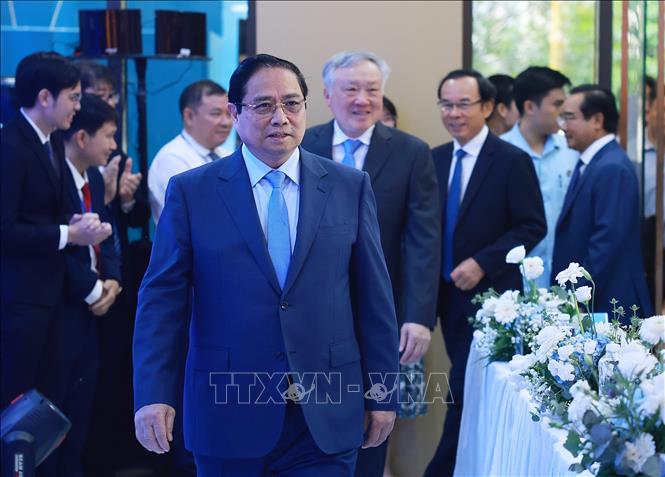 Thủ tướng Phạm Minh Chính dự Lễ ra mắt Trung tâm Tài chính quốc tế Việt Nam tại Thành phố Hồ Chí Minh. Ảnh: Dương Giang-TTXVN
