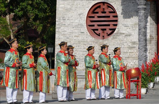 Musicians perform at the Nguyen Dynasty’s Thiet Trieu (Royal Audience) ceremony. VNA Photo: Nguyên Lý